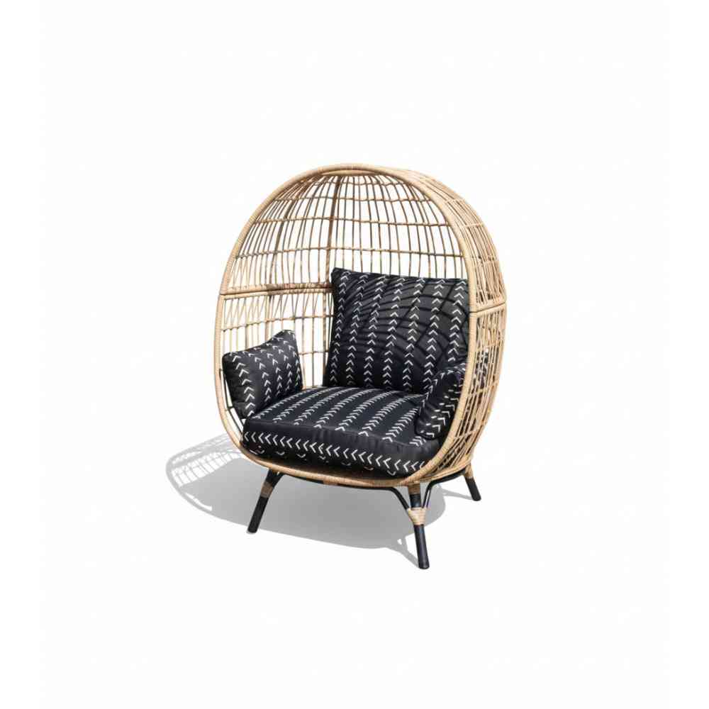 Oversize wicker egg chair from The Outdoor Furniture Market with woven rattan design and plush cushion for outdoor relaxation.