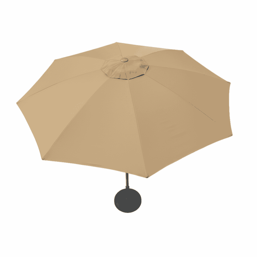 Outdoor patio umbrella with sturdy metal base from The Outdoor Furniture Market, provides shade for outdoor spaces.