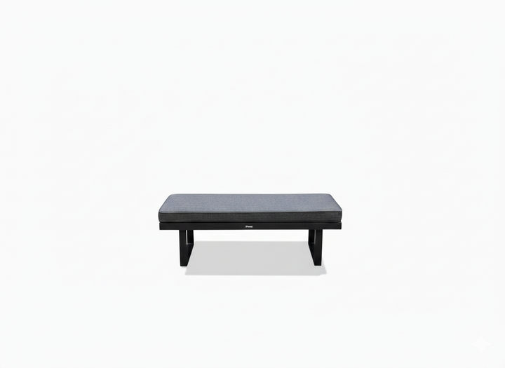 5-Piece Black Aluminium Outdoor Sofa Set | Dark Grey Cushions | Bench & Slatted Table