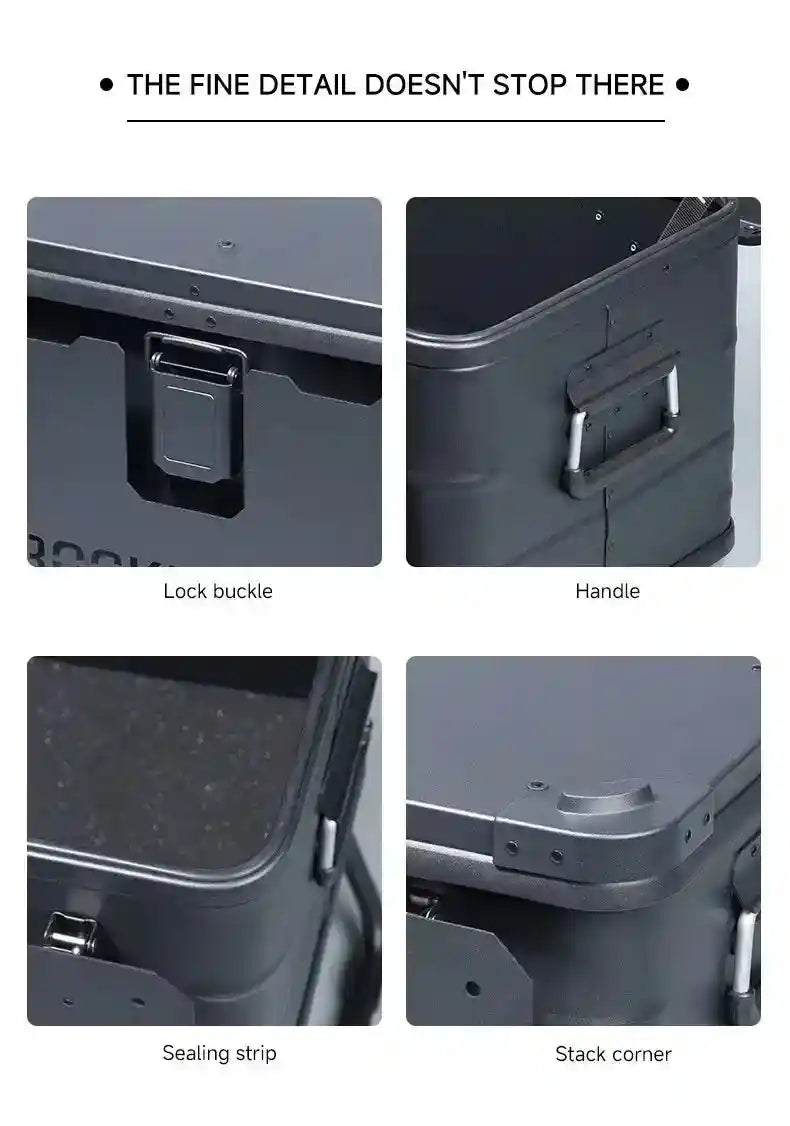 Portable foldable camping table with multi-storage box and stand in black, by The Outdoor Furniture Market.