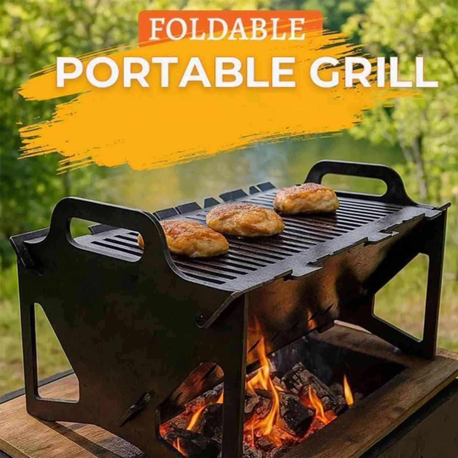 BBQ Grill,Slot Grill Portable BBQ,Portable For Camping Tailgating,Charcoal Barbecue Large Cooking Surface For Outdoor Cooking,Easy Setup Lightweight Design(40 * 22 * 25cm,Black)