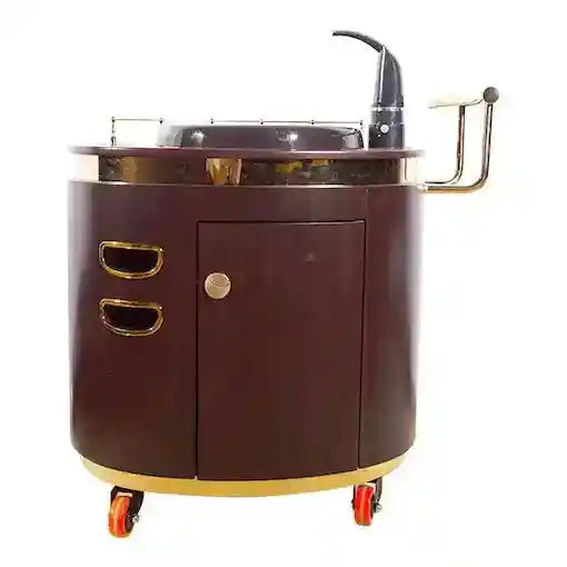 Portable hand wash sink basin with water tank and wheels, ideal for outdoor use, by The Outdoor Furniture Market.