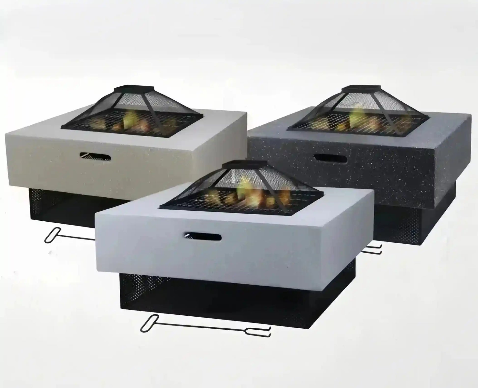 Square outdoor fire pit and BBQ grill by The Outdoor Furniture Market, featuring a portable garden stove for outdoor cooking and fireplace use.