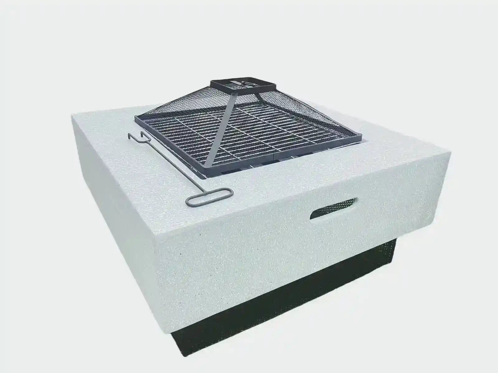 Square outdoor fire pit BBQ grill from The Outdoor Furniture Market, portable garden stove with fireplace design for outdoor cooking