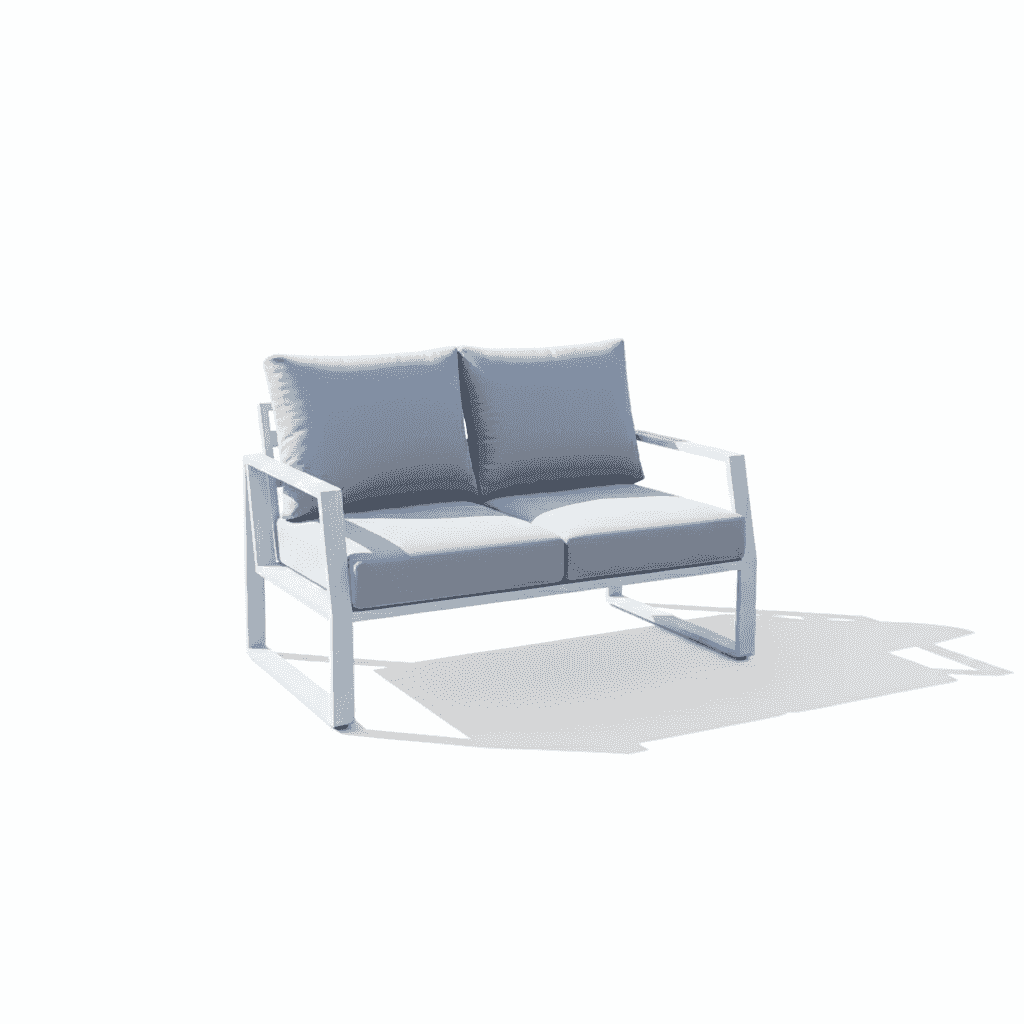 White outdoor sofa set with plush cushions and aluminum frame, 7-seater from The Outdoor Furniture Market.