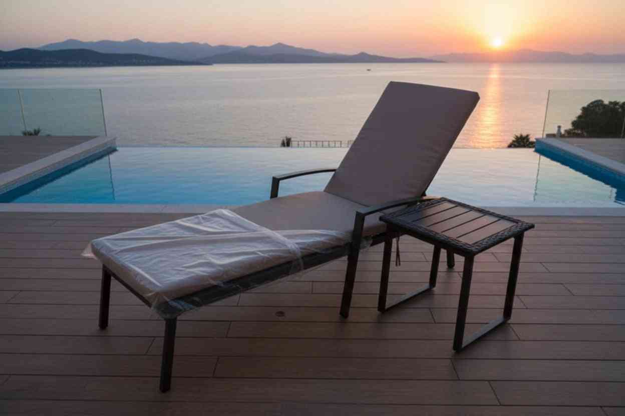 Premium aluminum outdoor sunbed with adjustable backrest and weather-resistant cushion from The Outdoor Furniture Market.