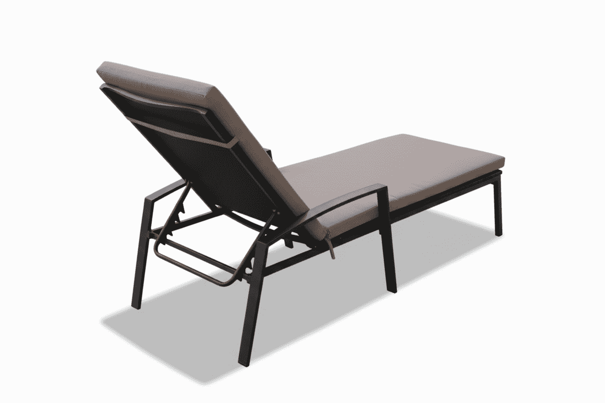 Premium aluminum outdoor sunbed with adjustable backrest and weather-resistant cushion by The Outdoor Furniture Market.