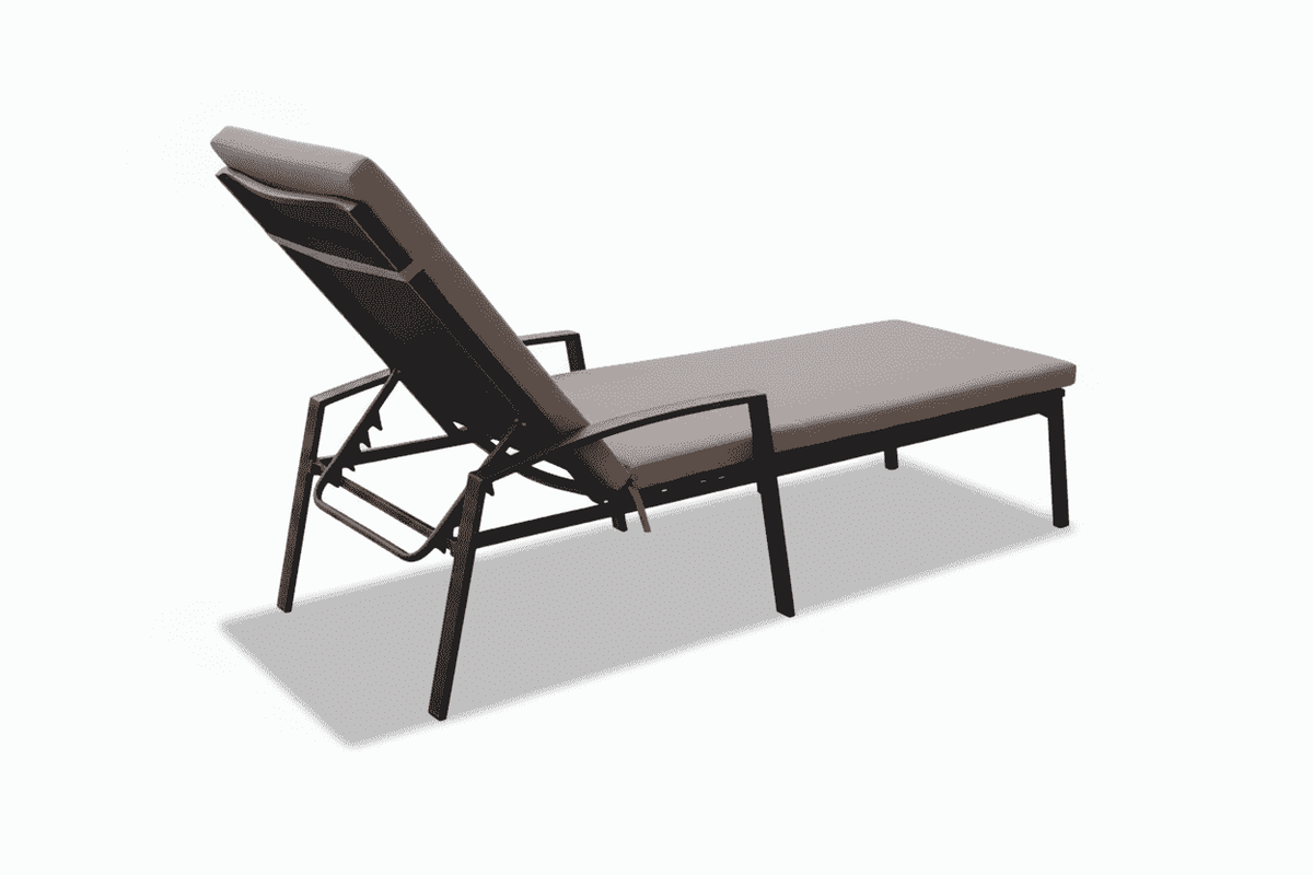 Premium aluminum outdoor sunbed with adjustable backrest and weather-resistant cushion for comfortable lounging in the sun.