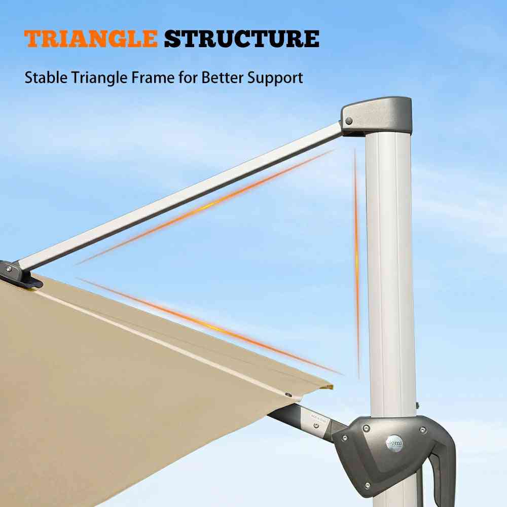 Beige outdoor cantilever patio umbrella by The Outdoor Furniture Market, square shape, 3m to 4m size, providing shade for outdoor spaces.