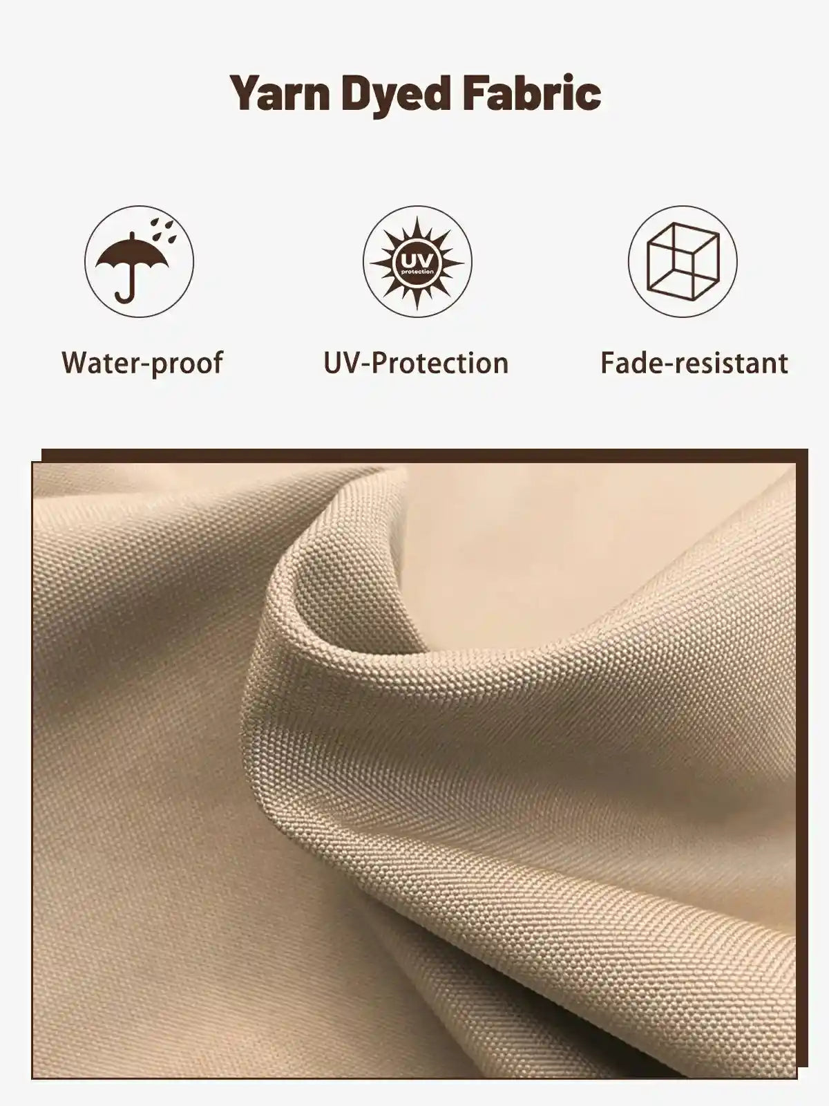 Yarn dyed fabric with waterproof, UV-protection, and fade-resistant properties.