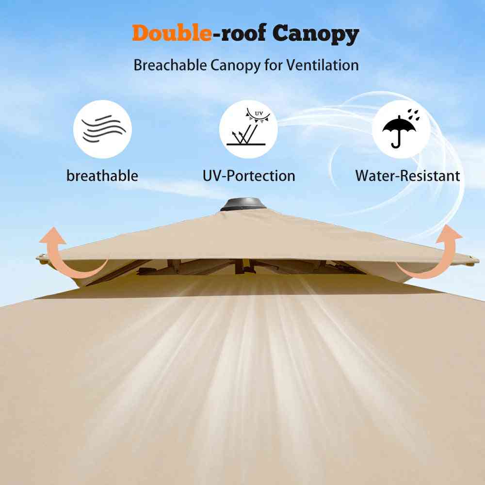 Beige cantilever outdoor patio umbrella by The Outdoor Furniture Market, square or round shape, 3m to 4m size, outdoor shading solution