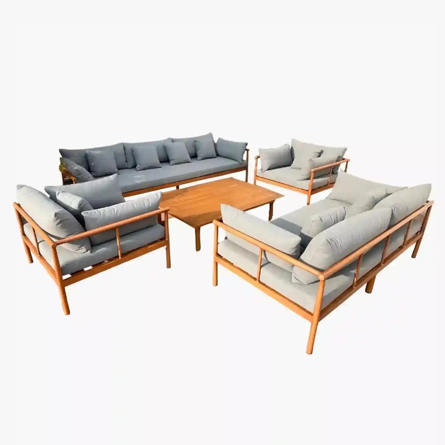 Premium 7-seater outdoor lounge sofa set by The Outdoor Furniture Market with aluminum frame and cushions for patio relaxation.