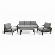 Modern outdoor aluminum sofa set with armchairs from The Outdoor Furniture Market, featuring stylish cushions and contemporary design.