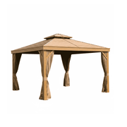 Premium wood-look aluminum outdoor gazebo from The Outdoor Furniture Market, featuring a sturdy frame and elegant design.