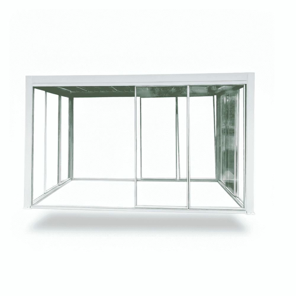 Glass pergola with sliding doors by The Outdoor Furniture Market, measuring 3x4m, featuring a sleek, modern design for outdoor living.