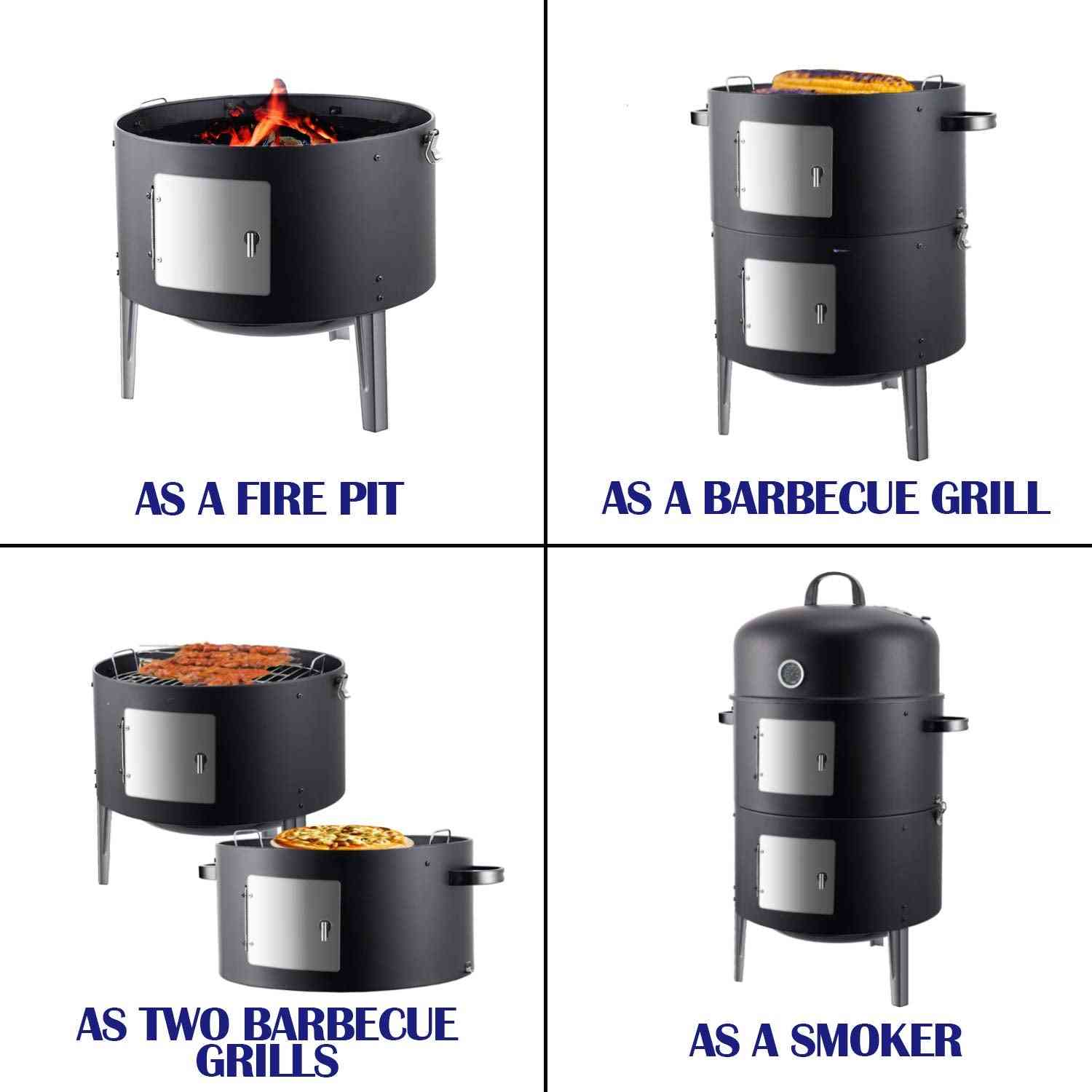 Realcook vertical charcoal smoker with multi-layer design, outdoor BBQ grill with 636 sq.in cooking surface and black metal finish.