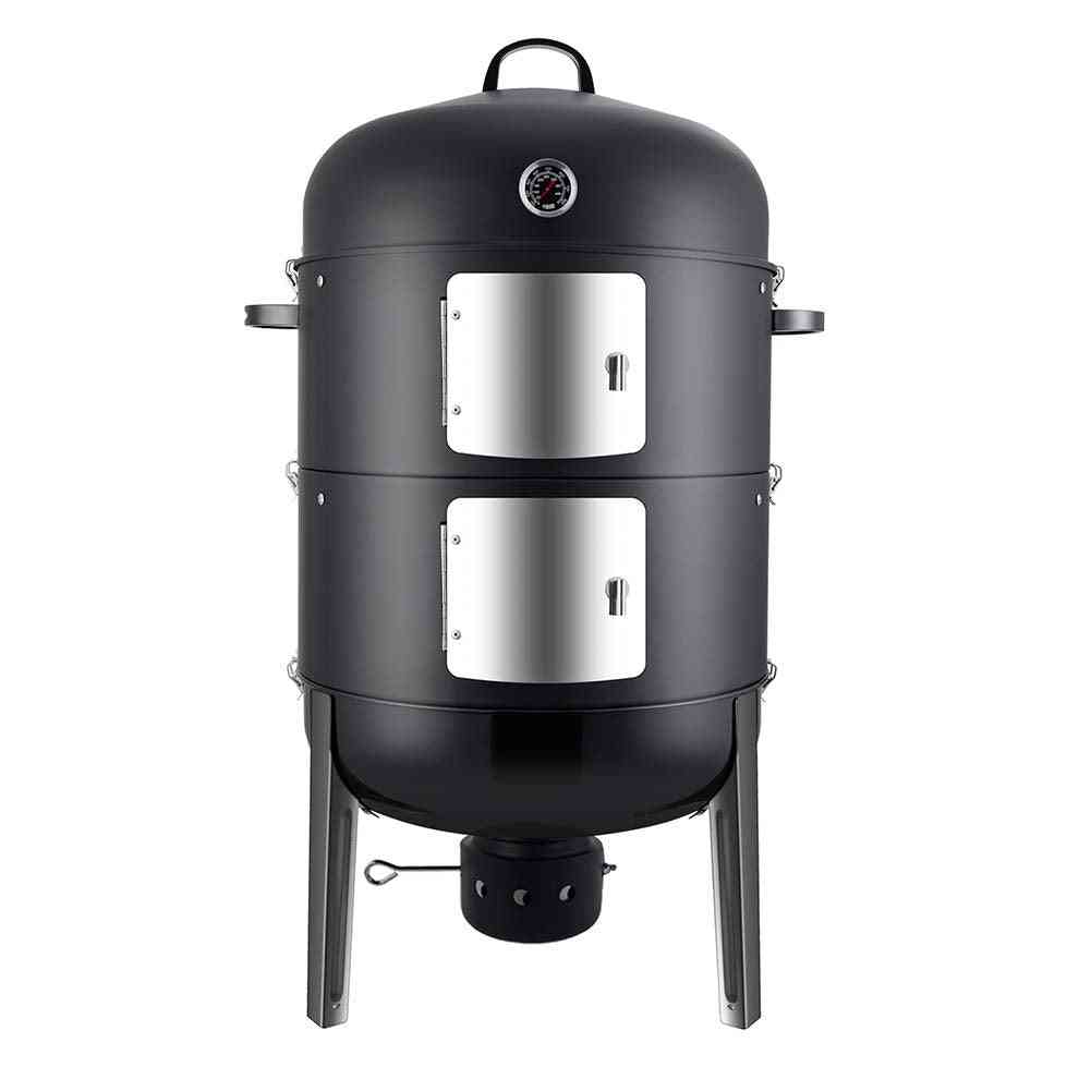 Realcook vertical charcoal smoker with multiple cooking layers and 636 sq.in cooking surface, ideal for outdoor grilling and smoking.
