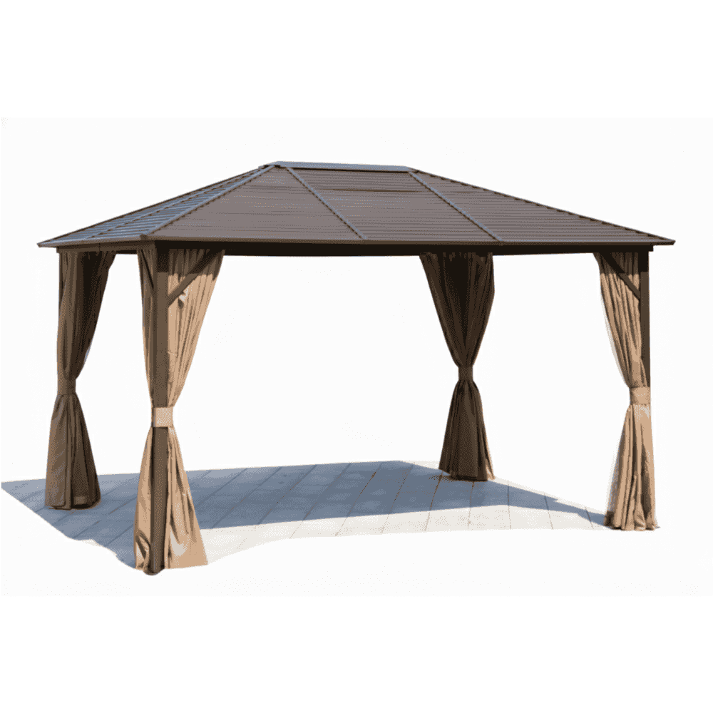 Rectangular aluminum gazebo with roof shape, 3x4m size, suitable for outdoor patio or garden seating areas.