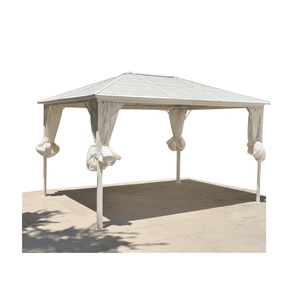 White rectangular aluminum gazebo with roof shape, 3x4m, ideal for outdoor shelter and patio decoration.