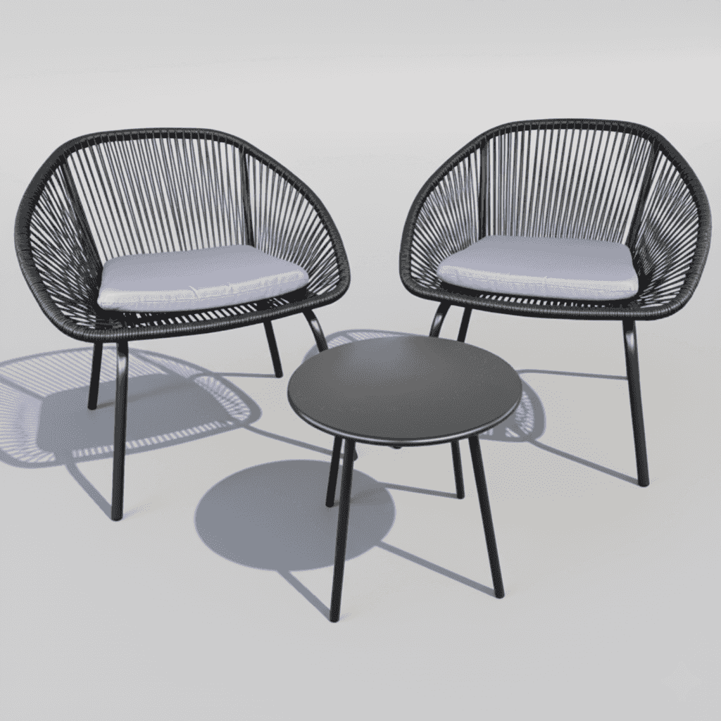 rope balcony chair and table set featuring a stylish design, perfect for outdoor relaxation.