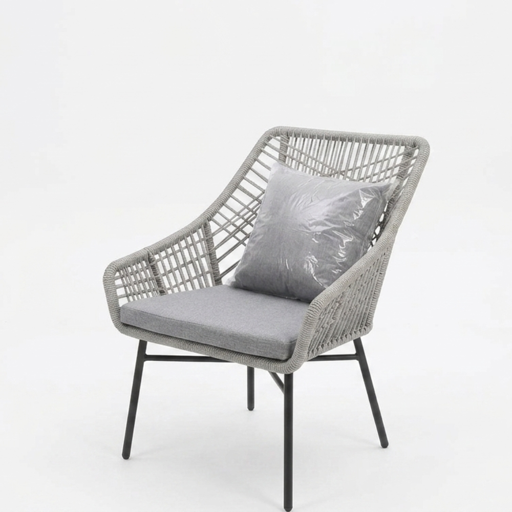 Grey woven rope outdoor armchair with cushion from The Outdoor Furniture Market