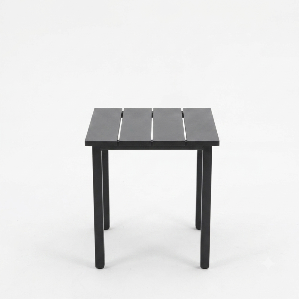 Modern black slatted outdoor side table from The Outdoor Furniture Market