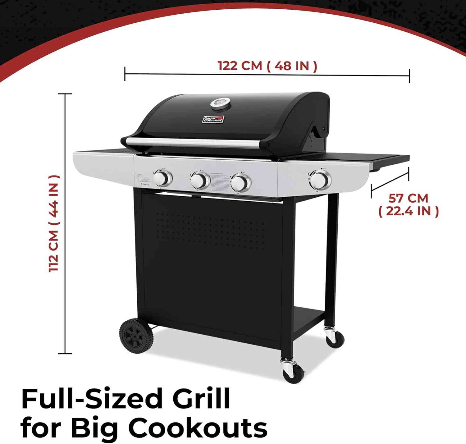 Royal Gourmet 3-burner gas outdoor grill with side burner and cast iron grates, ideal for backyard barbecues and outdoor cooking.