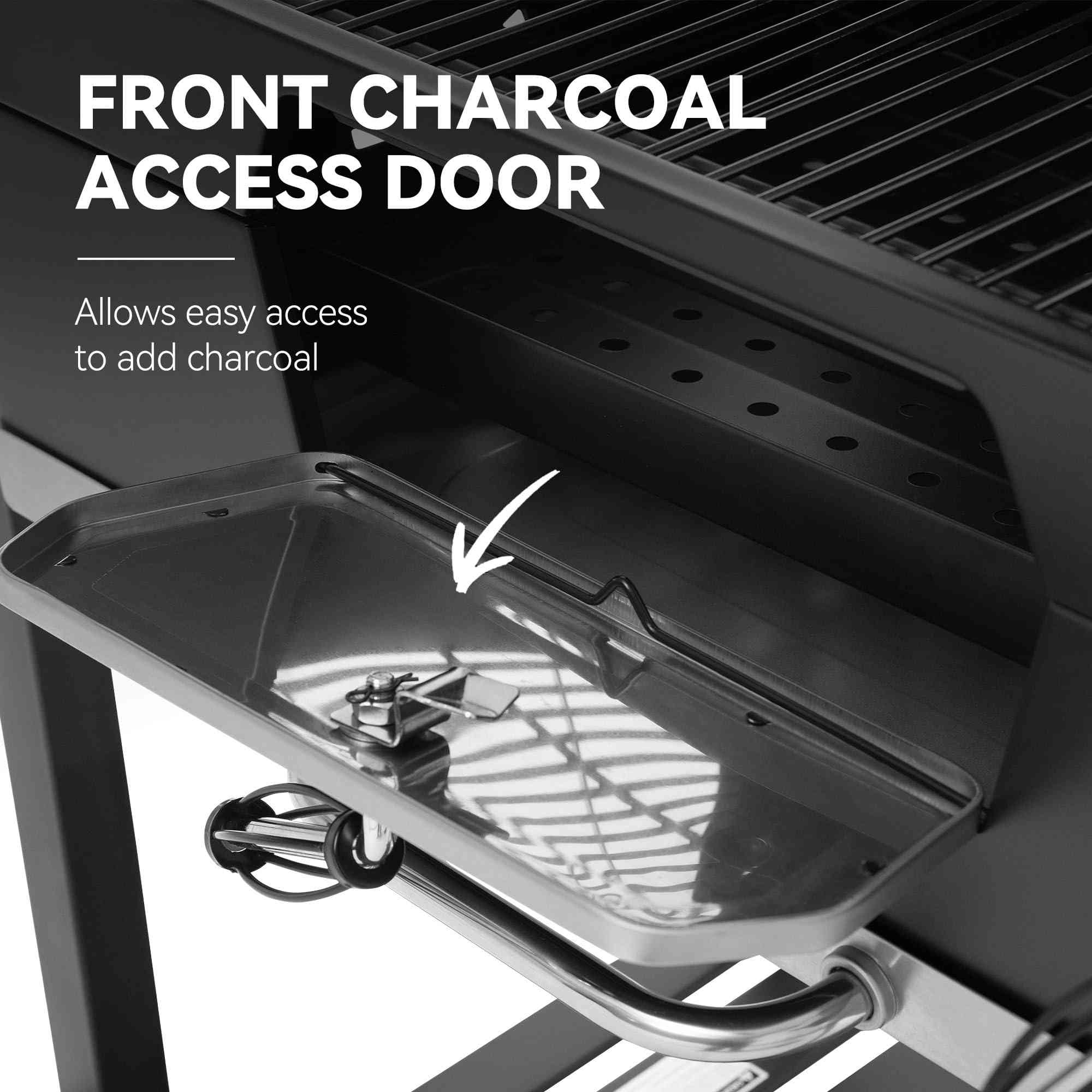 Royal Gourmet outdoor charcoal grill with 719 sq.in cooking area, adjustable pan, and collapsible tables for outdoor grilling.