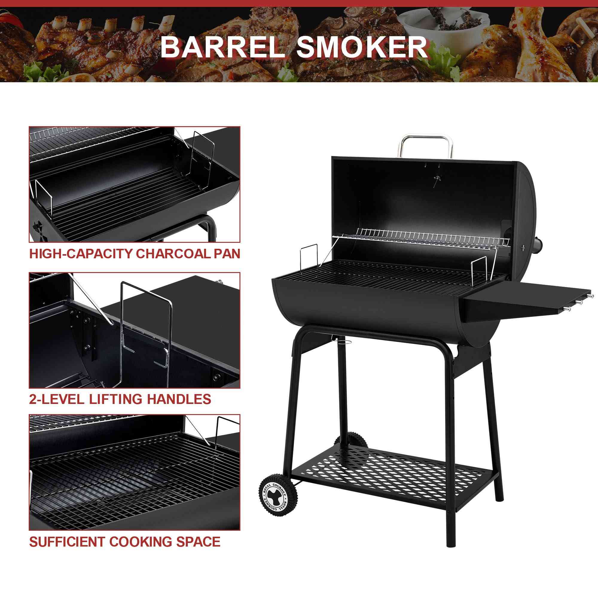 Royal Gourmet CC1830 30-inch barrel charcoal grill with 627 sq.in cooking space, outdoor grill for barbecues and grilling.