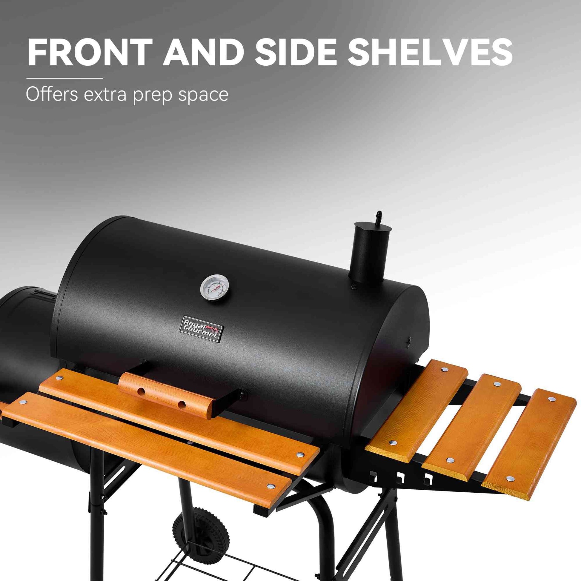 Royal Gourmet CC1830W 30-inch charcoal outdoor grill with offset smoker and 811 sq.in cooking area, metal construction and vents.