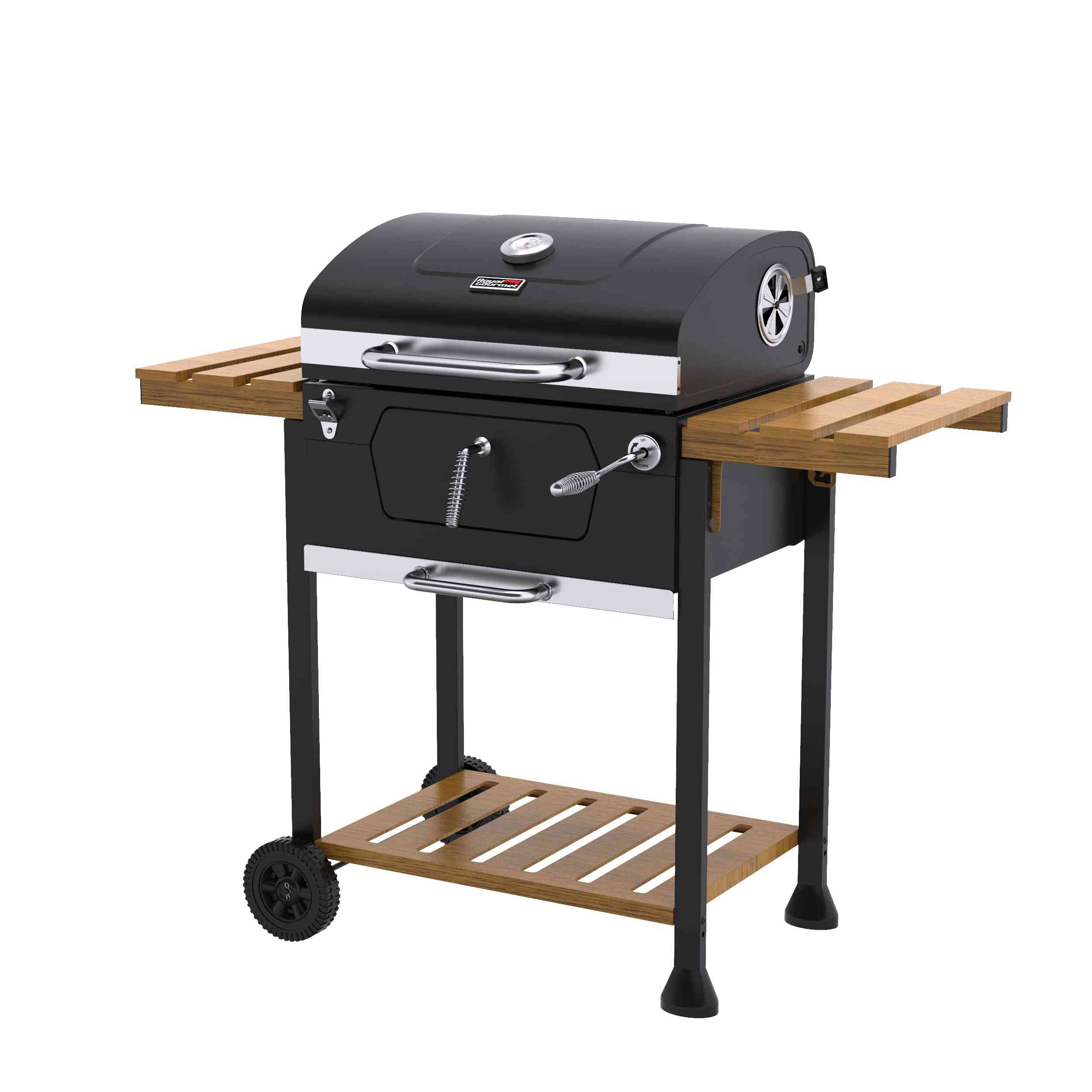 Royal Gourmet CD1824M 24-inch charcoal outdoor grill with folding side trays, featuring a sturdy metal construction and cooking grate.