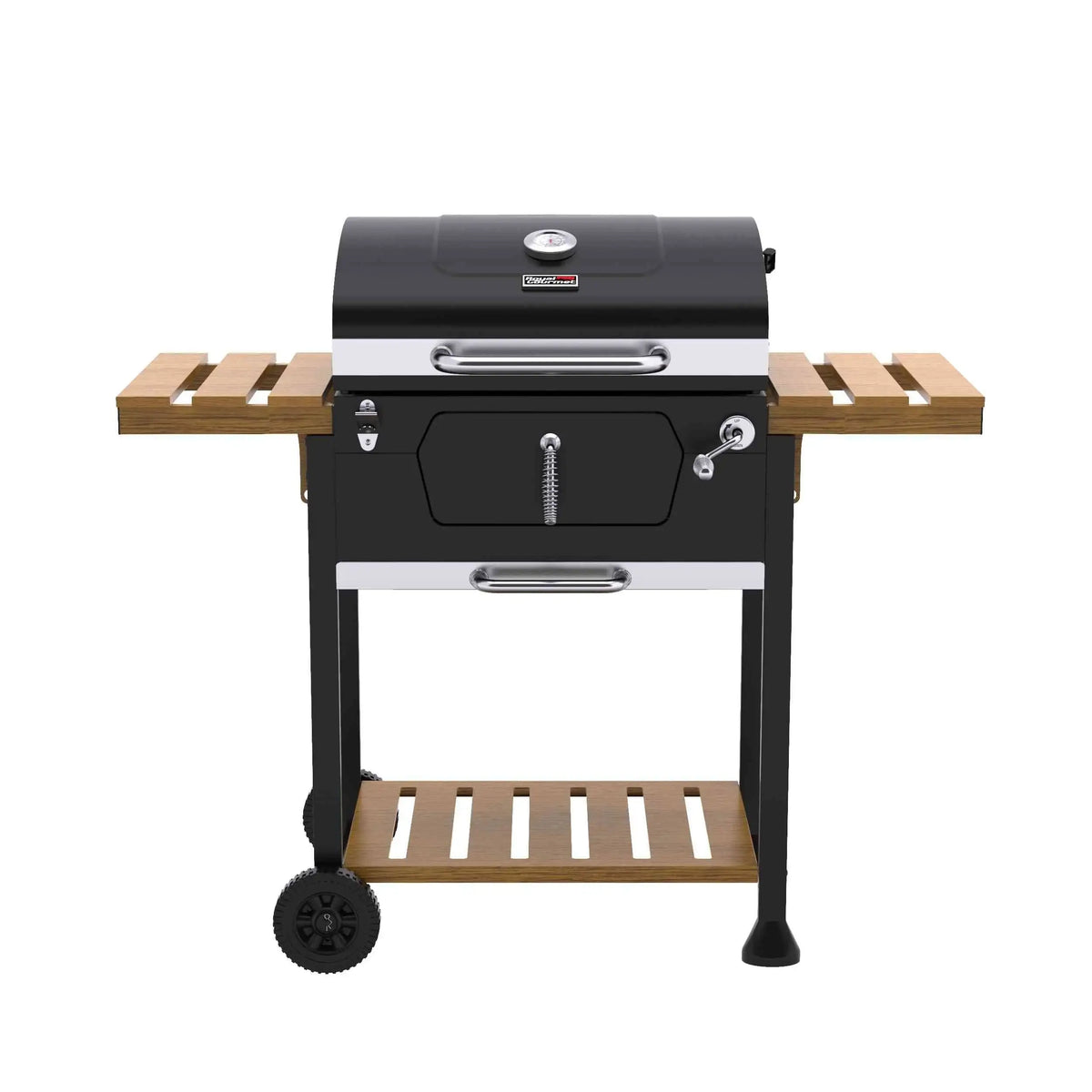 Royal Gourmet CD1824M 24-inch charcoal outdoor grill with folding side trays and cooking grates in a backyard setting