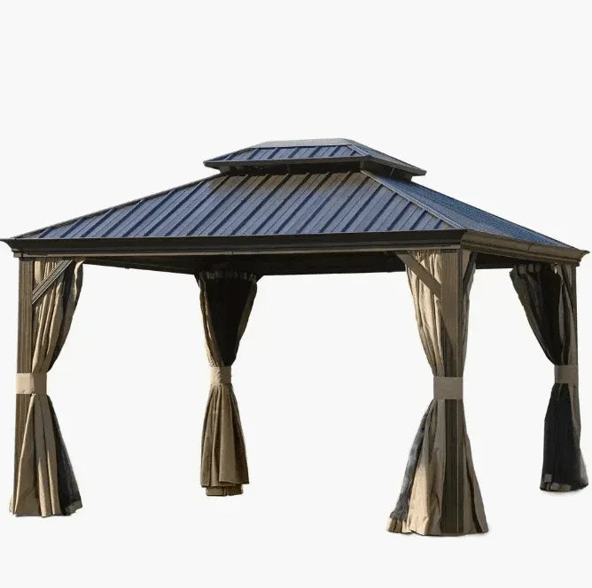 3x3.65m Double Roof Aluminum Gazebo Black - The Outdoor Furniture Market 