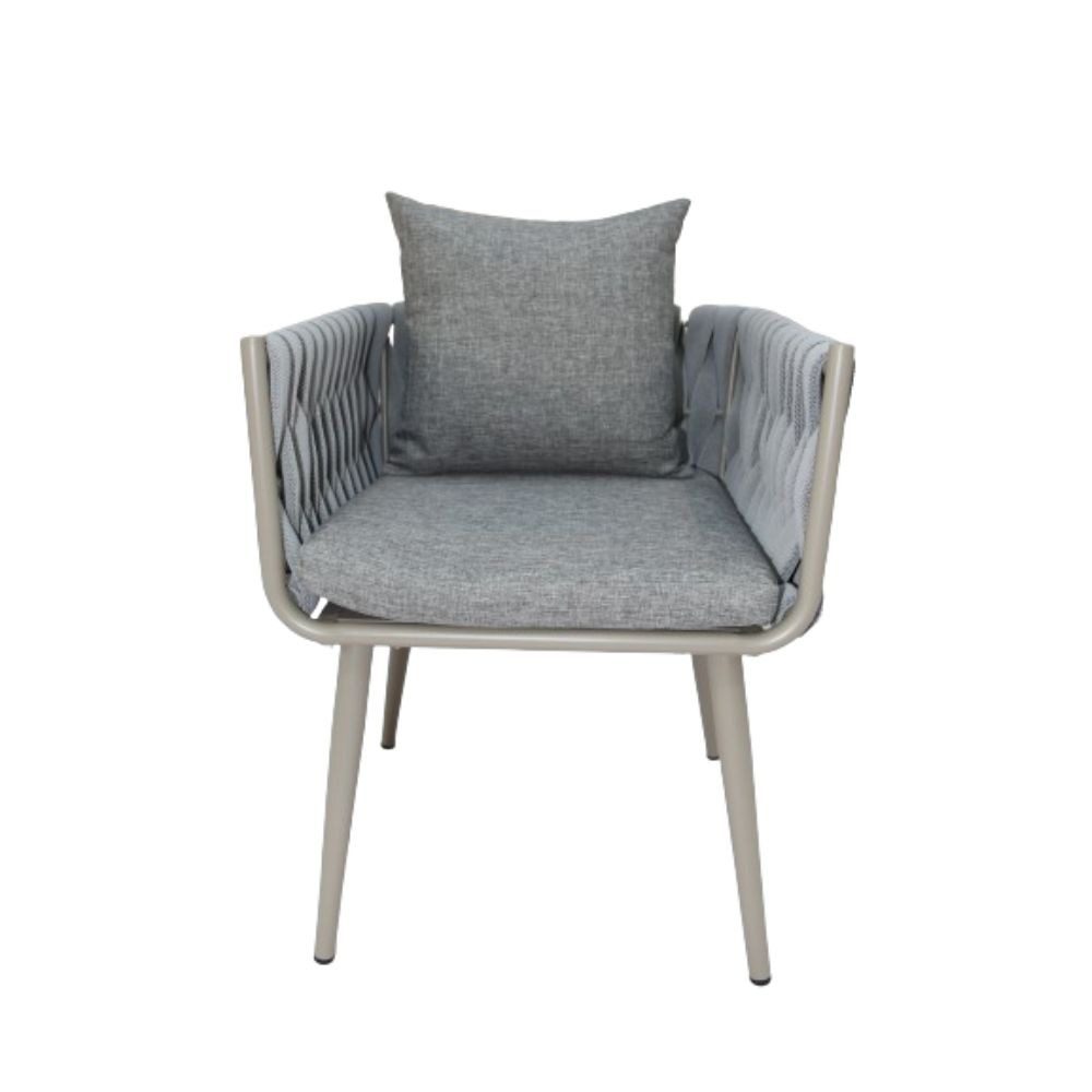 Stylish Aluminum & Rope Outdoor Patio Dining Chair With Cushion Grey