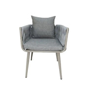 Stylish Aluminum & Rope Outdoor Patio Dining Chair With Cushion Grey