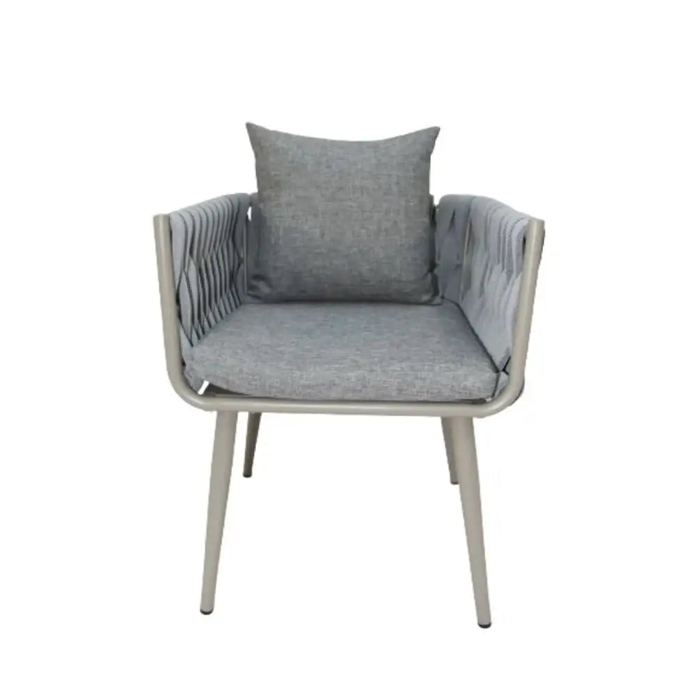 Stylish Aluminum & Rope Outdoor Patio Dining Chair With Cushion Grey