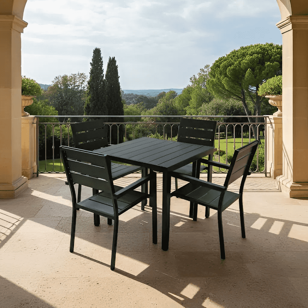 Outdoor dining set by The Outdoor Furniture Market, featuring a stylish table suitable for balcony and backyard outdoor spaces.