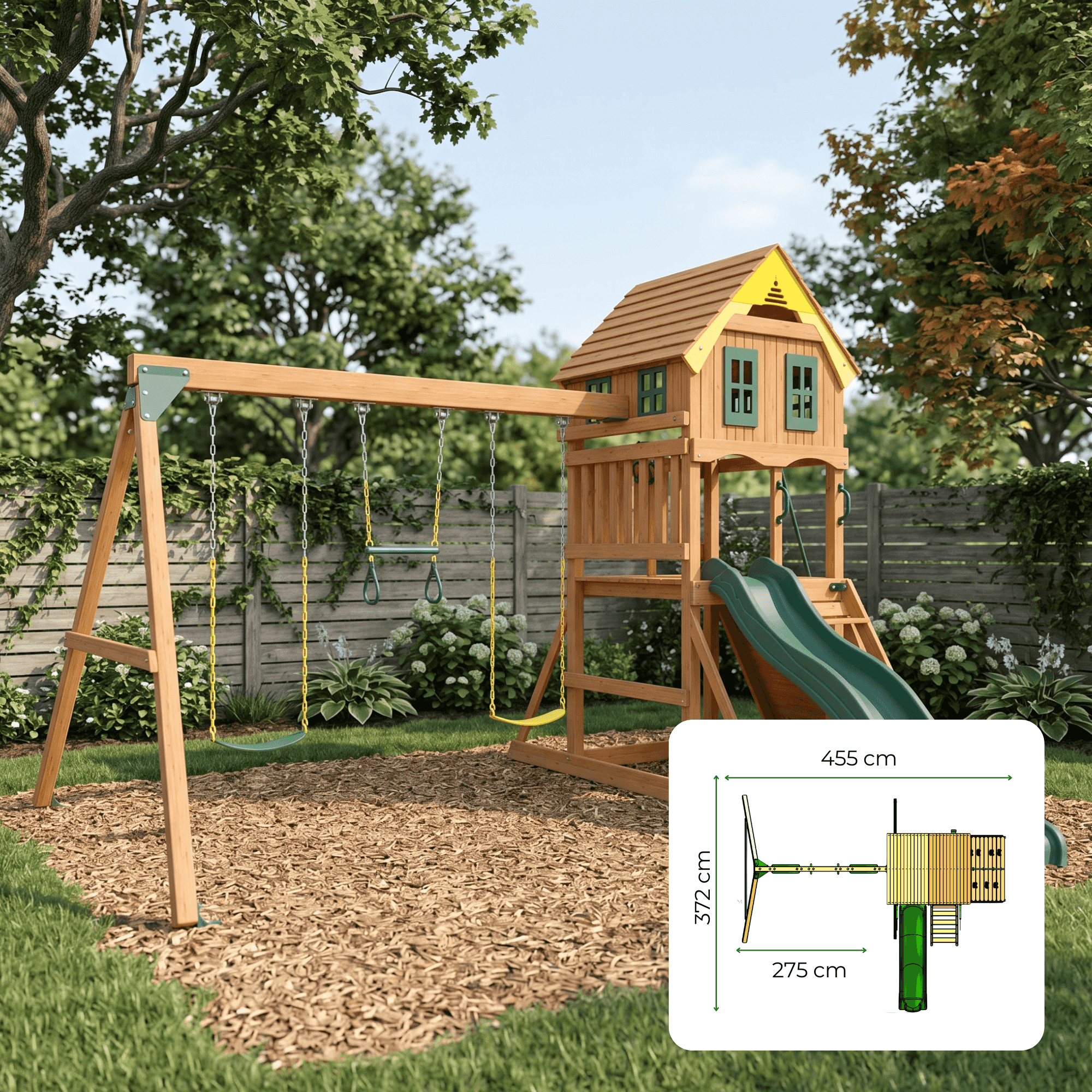 Kiddoro Sunny Sling Kids Outdoor Swing Set with colorful seats and sturdy frame for outdoor play and fun.