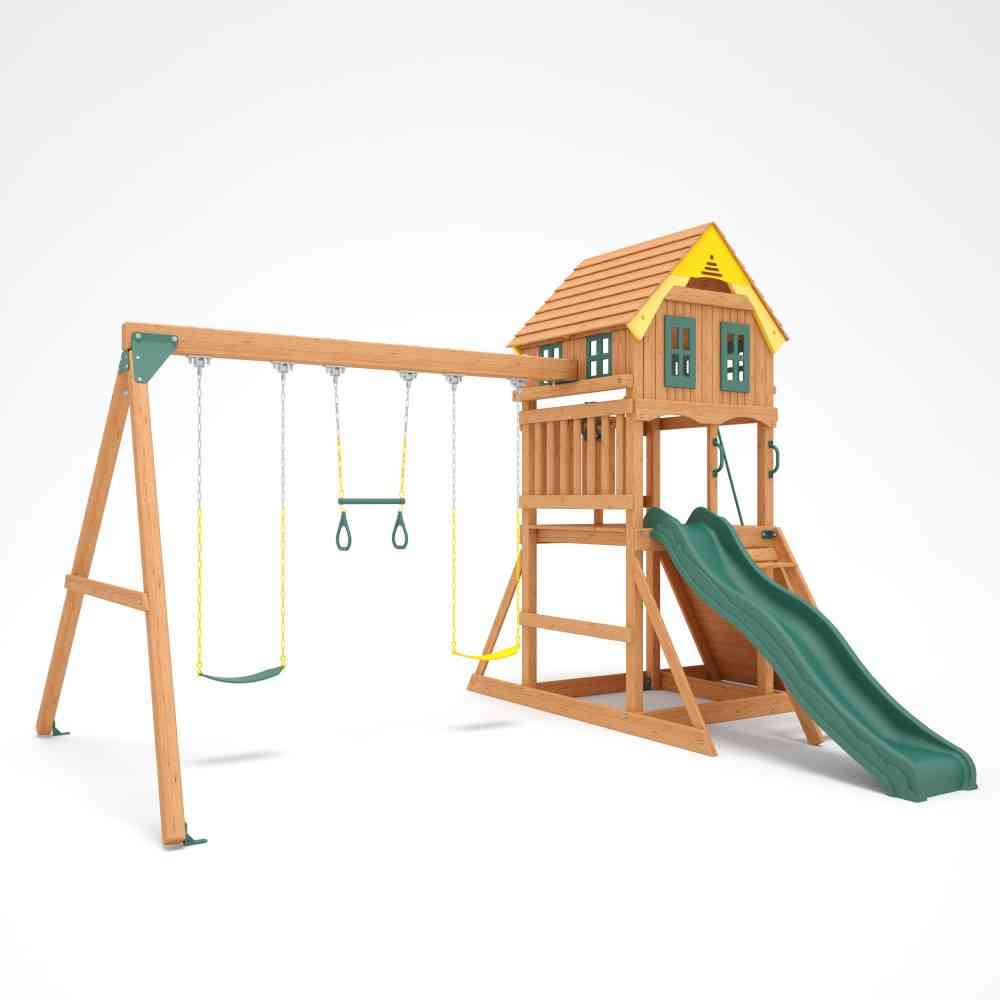 Kiddoro Sunny Sling Swing Set for kids, outdoor playset with bright yellow sling swings and sturdy frame for outdoor fun.