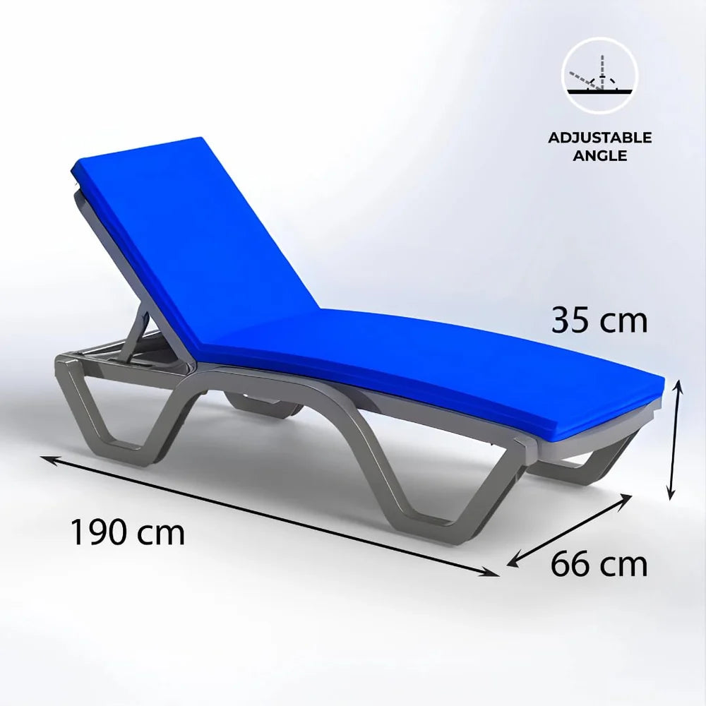 Outdoor Sunbed | Adjustable Backrest | Waterproof Blue Cushion | UV-Resistant Frame