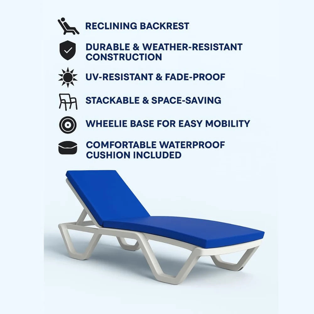 Outdoor Sunbed | Adjustable Backrest | Waterproof Blue Cushion | UV-Resistant Frame