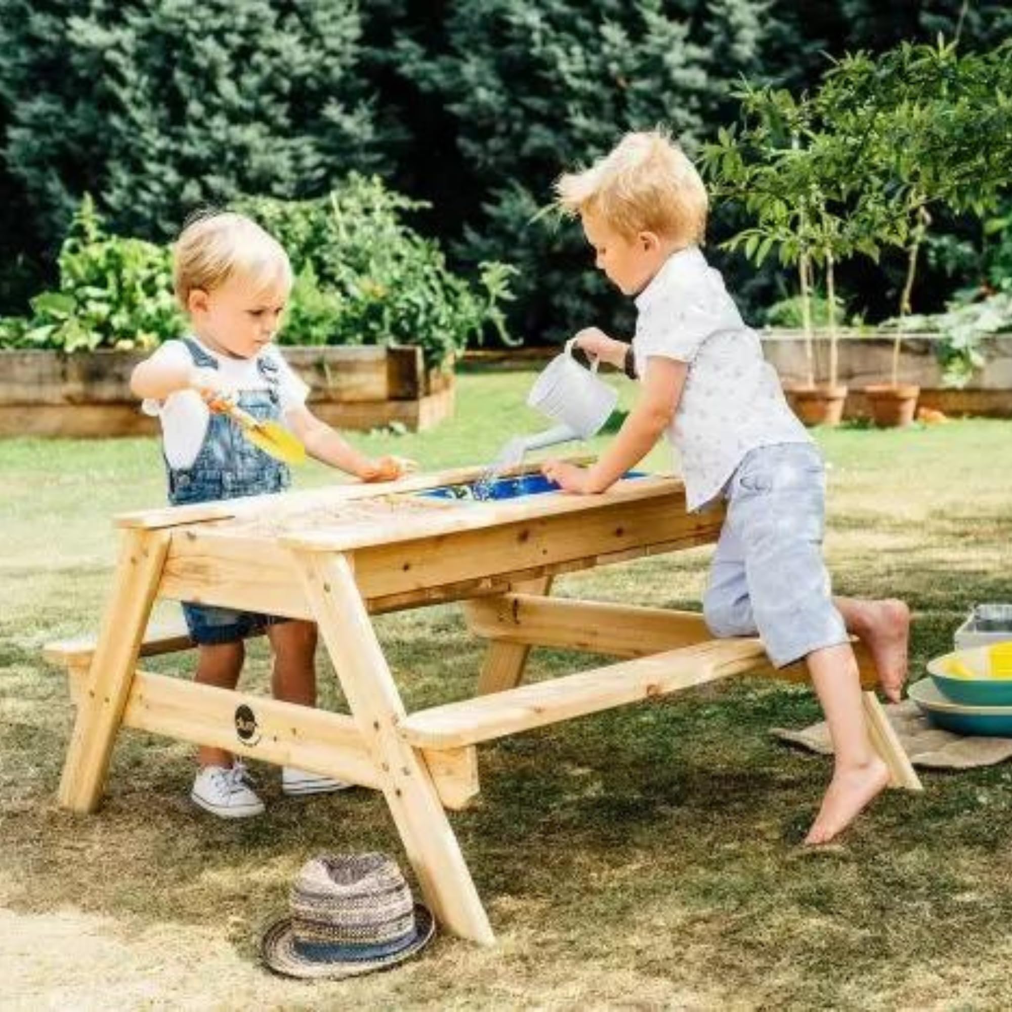 Surfside 3-in-1 Sand & Water Table with Parasol - Wooden Outdoor Play - The Outdoor Furniture Market 