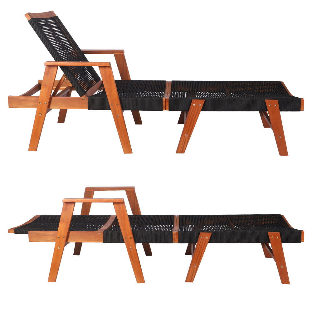 Acacia Wood Outdoor Sun Lounger | Rope Weave | 4-Position Reclining | Black