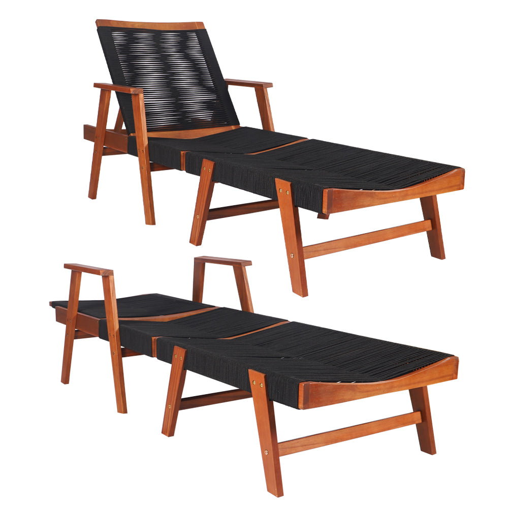 Acacia Wood Outdoor Sun Lounger | Rope Weave | 4-Position Reclining | Black