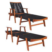 Acacia Wood Outdoor Sun Lounger | Rope Weave | 4-Position Reclining | Black