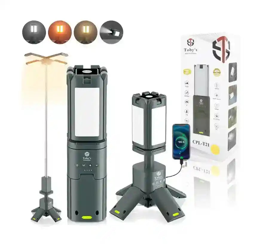telescopic LED camping light with 1500LM, USB rechargeable, magnet, and waterproof IPX5 for outdoor use
