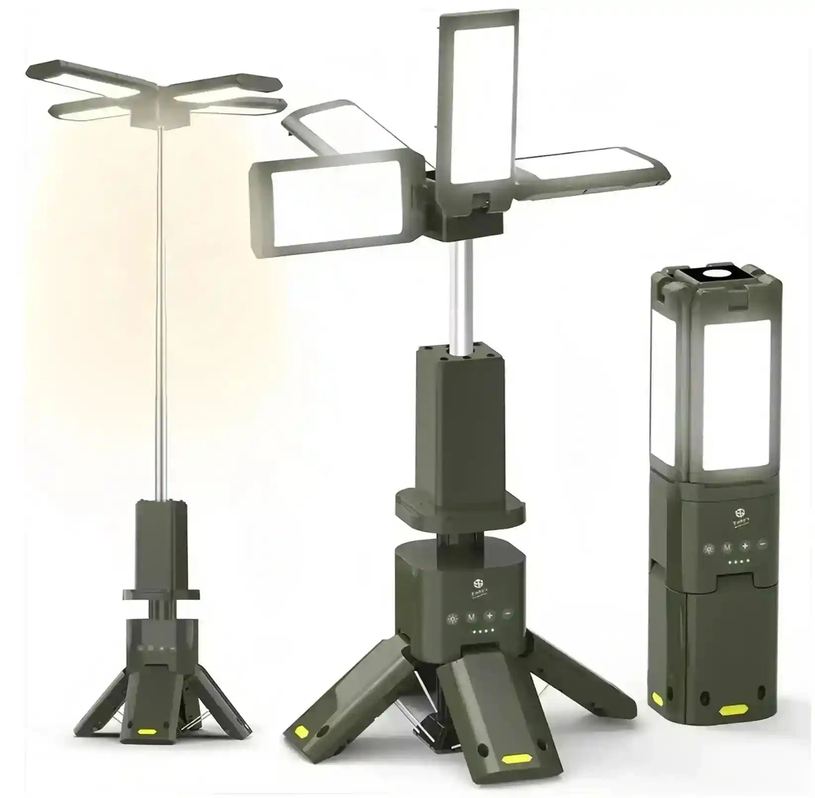 telescopic LED camping light with 1500LM, USB rechargeable, magnet, and IPX5 waterproof outdoor electronic device.
