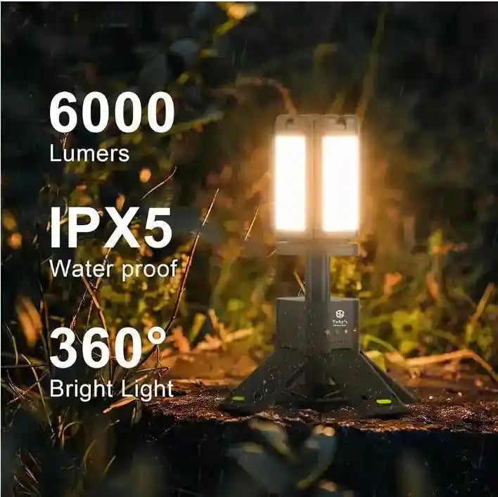 telescopic LED camping light with USB recharge, magnet, and waterproof design, providing 1500 lumens for outdoor use.