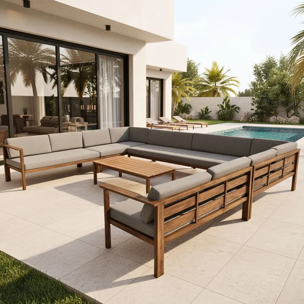 U Shape 12 Seater Outdoor Garden Sofa Set – Aluminum Frame, Weather-Resistant Fabric