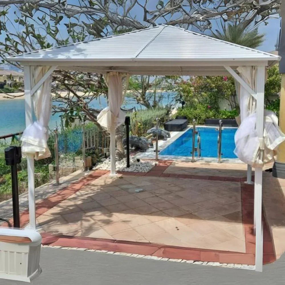 3x3m Galvanized Roof Aluminum Gazebo White - The Outdoor Furniture Market 